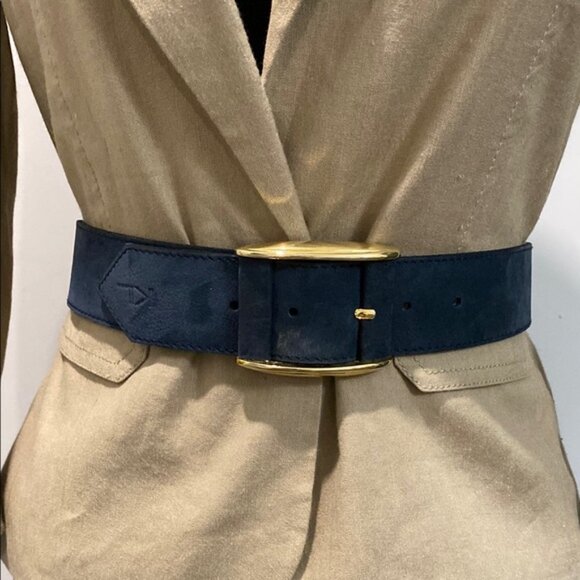 Karl Lagerfeld Suede belt Blue and Gold Statement Belt - Picture 4 of 14
